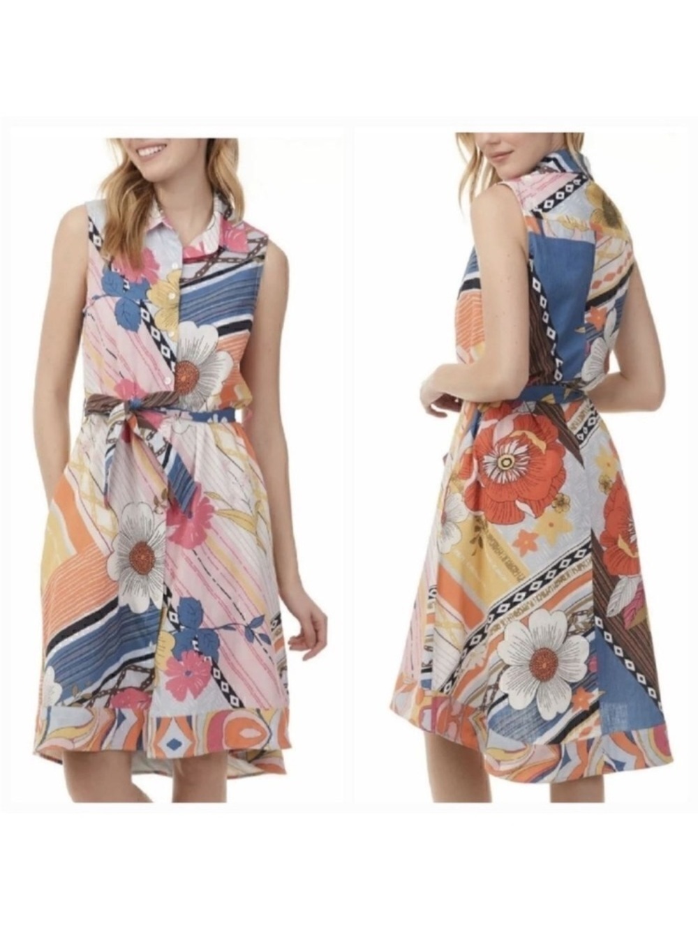 Charlie B Multicolor Floral & Geometric Sleeveless Midi Dress - Picture 2 of 13